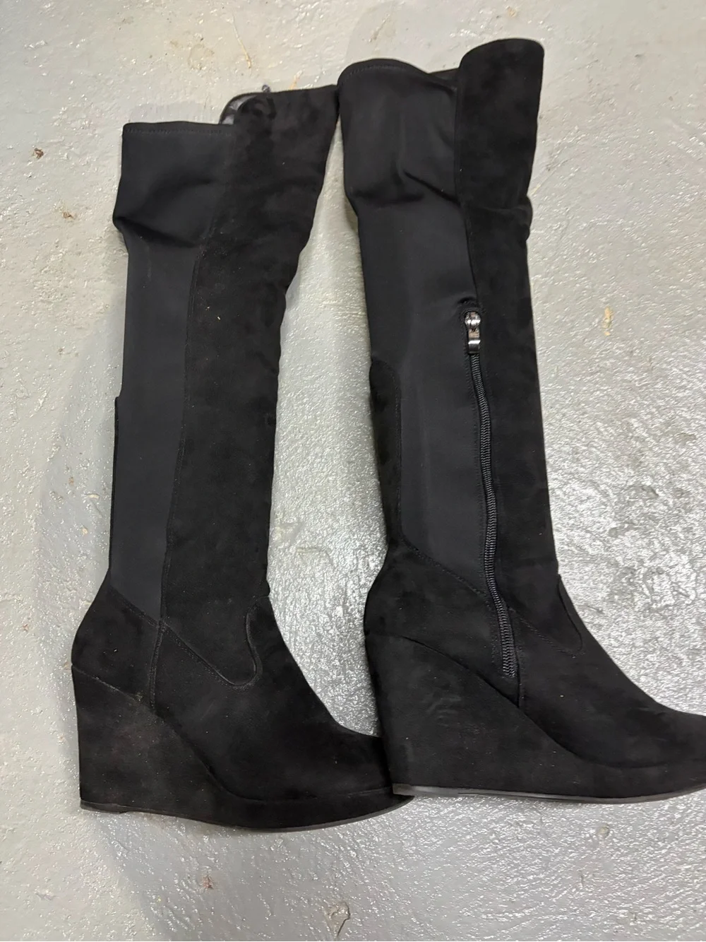 Black Suede Over-the-Knee Boots wedge heel